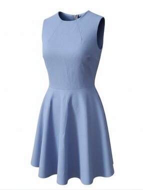 Lulu's Classic Sleeveless Fit & Flare Dress in Light Blue With Contrast Zip Back